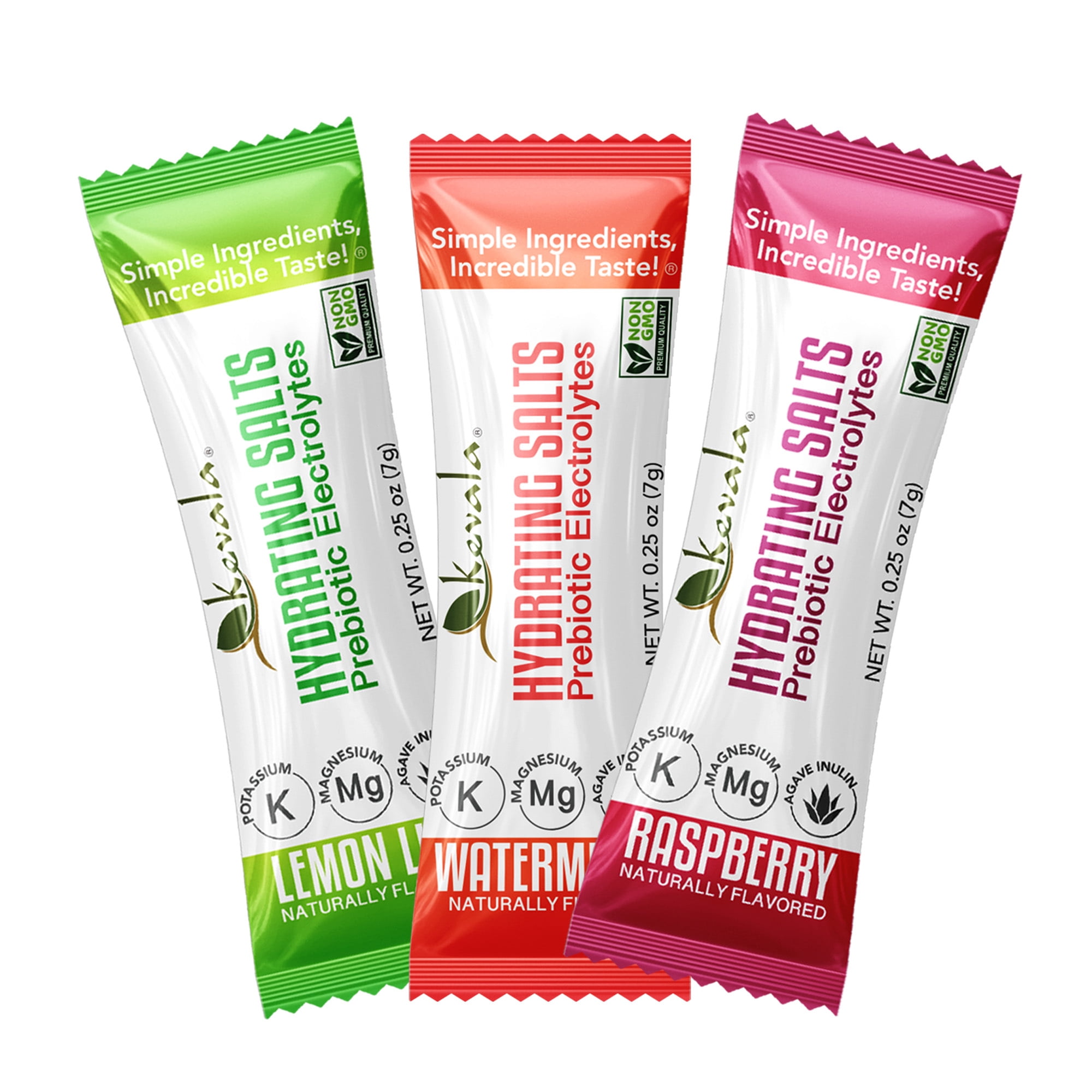 Kevala Electrolytes Powder - Prebiotic Agave Inulin – Variety Pack – Watermelon – Lemon Lime - Raspberry – 15 Sticks
