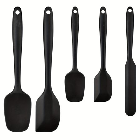 5pcs/set Food Grade Silicone Rubber Spatula Set For Kitchen Baking, Cooking, And Mixing High Heat Resistant Non Stick Dishwasher Safe, Black, Kitchen Stuff Kitchen Accessories