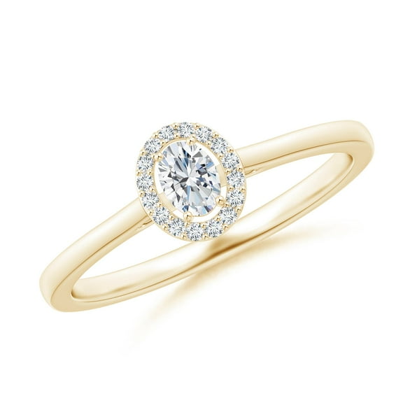 ANGARA Lab Grown Oval Diamond Halo Engagement Ring for Women in 14K Yellow Gold (Size-4x3mm| Color-F-G| Clarity-VS) | April Birthstone, Anniversary, Jewelry Gift for Women | Lab-Grown Diamond Ring