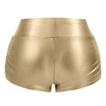thumbnail image 6 of KHONTS Women's Liquid Shiny Metallic Mini Booty Cheeky Shorts Rave Booty Shorts Shiny High Waist Bottoms for Dance Festival Gold S, 6 of 9