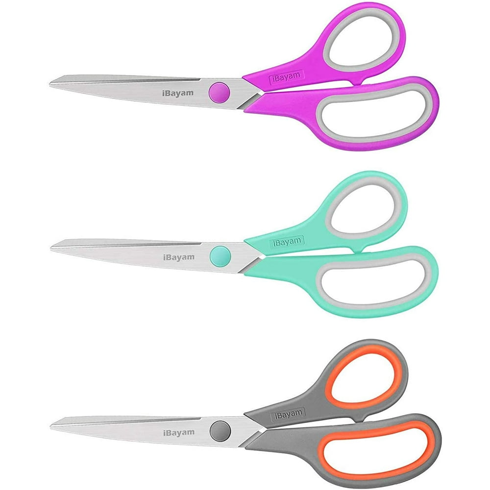 Scissors, iBayam 8" Multipurpose Scissors Bulk 3Pack, Ultra Sharp Blade Shears, ComfortGrip