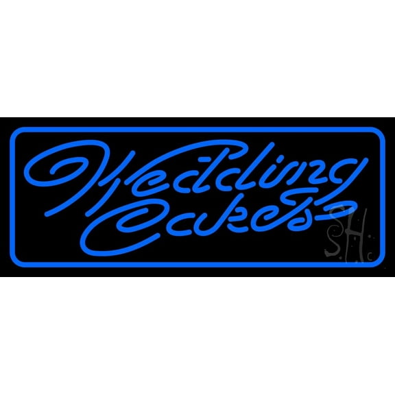 Blue Wedding Cakes Cursive LED Neon Sign 10" Tall x 24" Wide - inches, Black Square Cut Acrylic Backing, with Dimmer - Premium built indoor Sign for Storefront, Store interior.