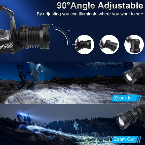 Rechargeable LED Headlamp 1080 Lumen, Super Bright Head Lamp Flashlight with 5 Lighting Modes, IPX6 Waterproof, Zoomable Headlight for Camping, Hiking, Fishing, Biking (2pack） (2pack headlamp)
