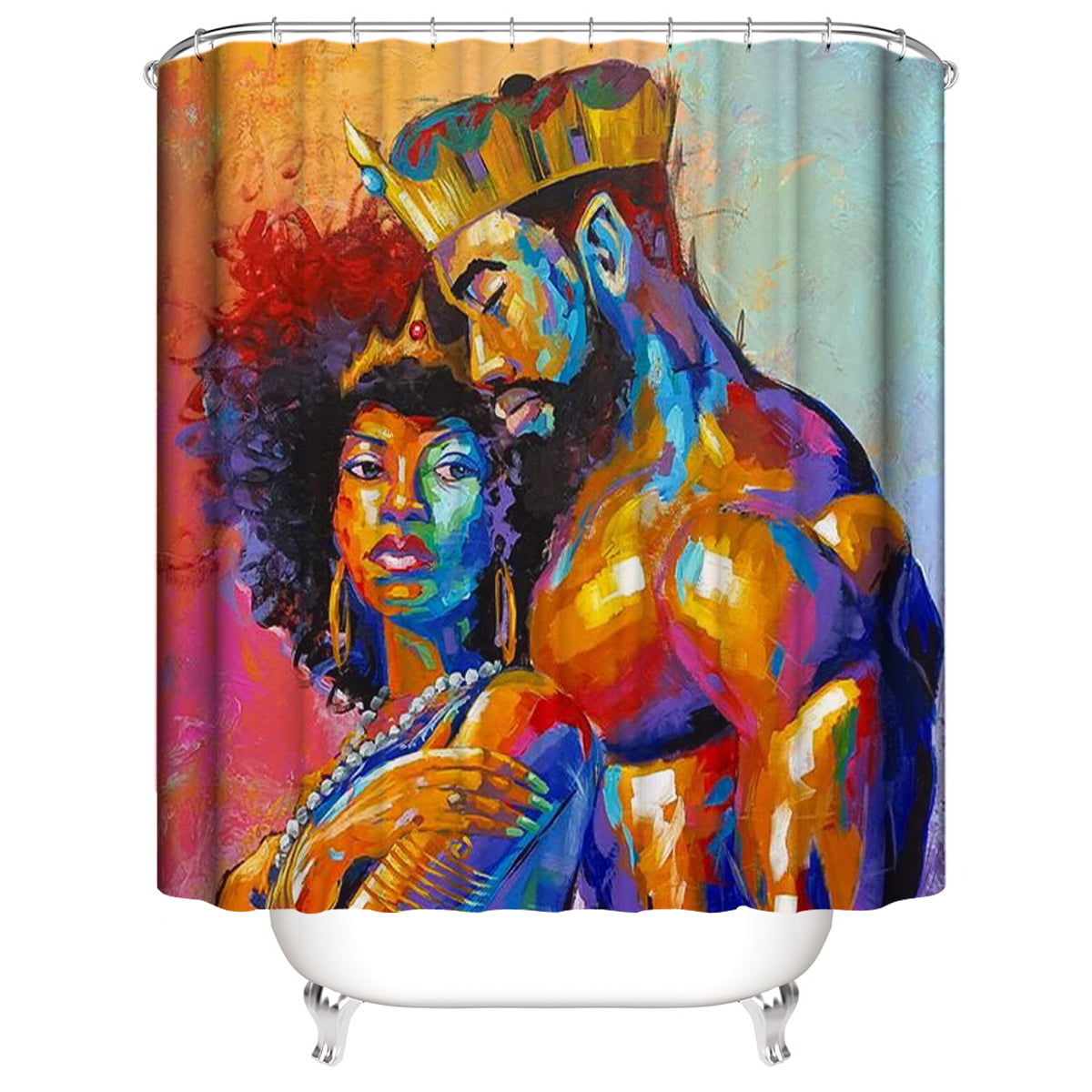 King Queen Couple African Shower Curtain Polyester Fabric Lovers Art Painting 
