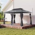 thumbnail image 3 of Outsunny Pavillon de Terrasse à Double Toit 10 Pieds x 13 Pieds avec Rideaux, Gris, 3 of 9