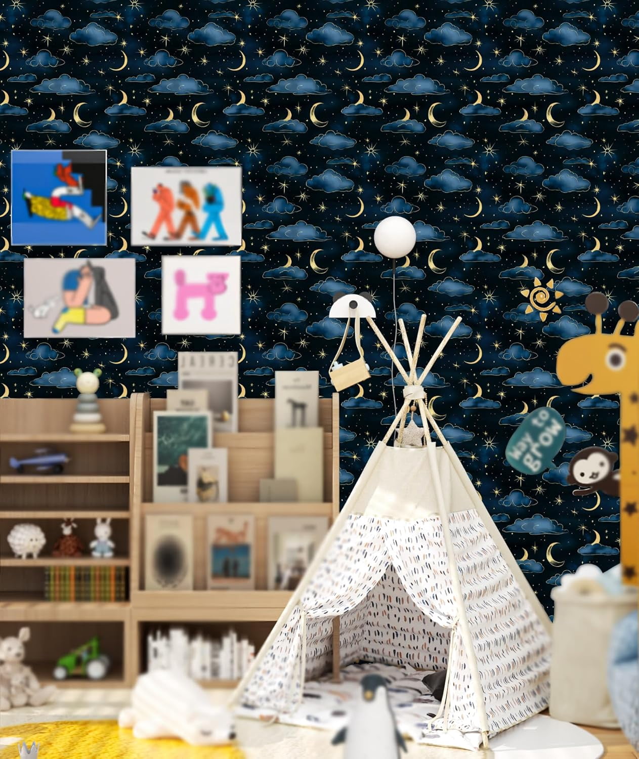 Cloudy Starry Night Peel and Stick Wallpaper Vintage Green Leaf Contact Paper Dark Floral Wall Mural Home Vinyl Waterproof Self Adhesive Removable Renter Friendly Wall Paper 17.5" x 118"
