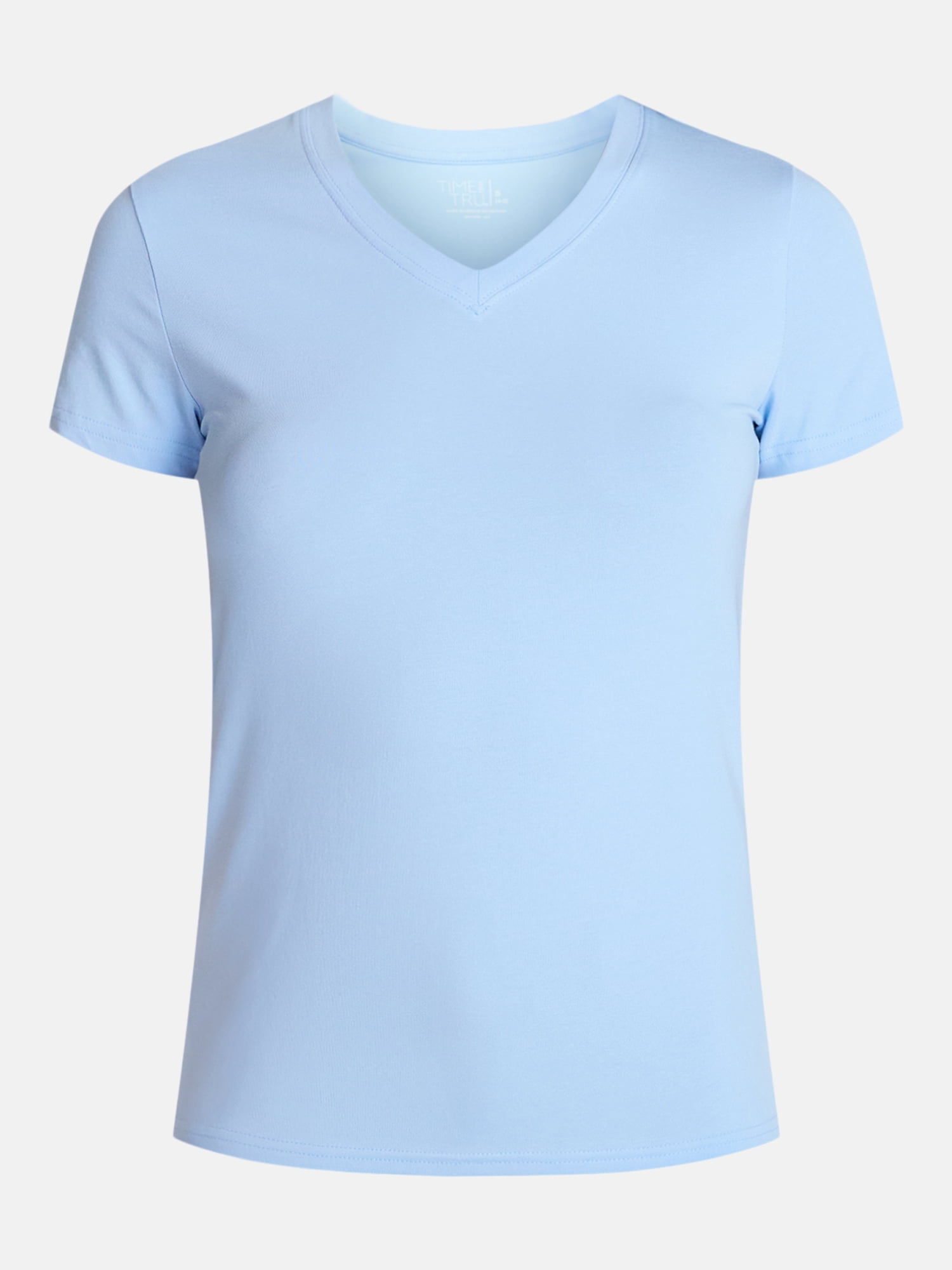 Time and Tru Women's Slim V Neck Tee with Short Sleeves, Sizes XS-XXXL