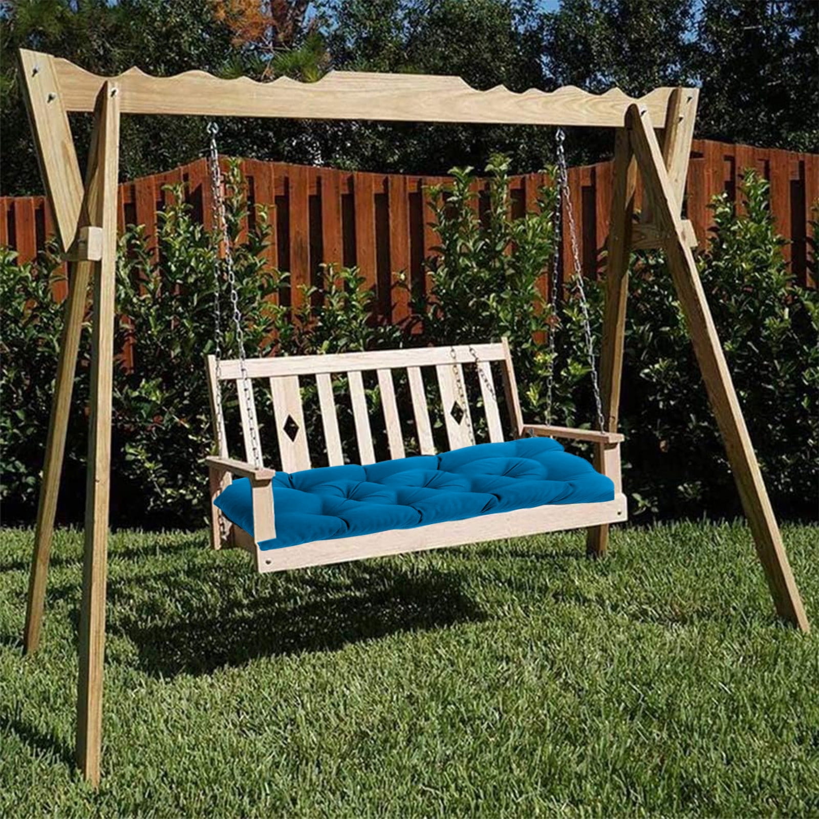 Xaoshaoyi Waterproof Porch Swing Cushion 60 x 40 in Replacement Outdoor Swing Cushions with Back Support Patio Swing Cushion for Outdoor Bench Furniture(Light Blue)