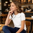 thumbnail image 6 of Kinrui Girls Peter Pan Collar T-Shirt Puff Short Sleeve Summer Tops Back to School Cute Tees 0-9 Years, 6 of 9