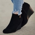thumbnail image 2 of Womens Wedge Booties Closed Toe V Cutout Ankle Boots with Zipper Vintage Boots Stacked Wedge Heel Dressy Shoes, 2 of 5