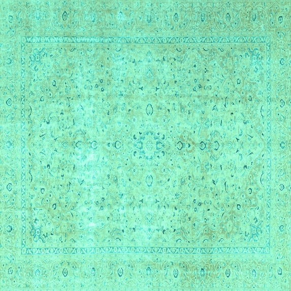 Ahgly Company Machine Washable Indoor Square Persian Turquoise Blue Traditional Area Rugs, 5' Square