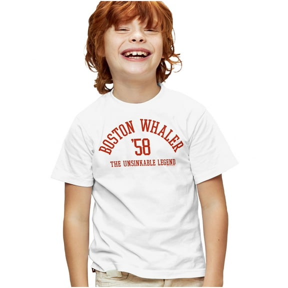 Boston Whaler Boston Collegiate Red Kids T Shirt for Youth Boys and Girls, White, Medium
