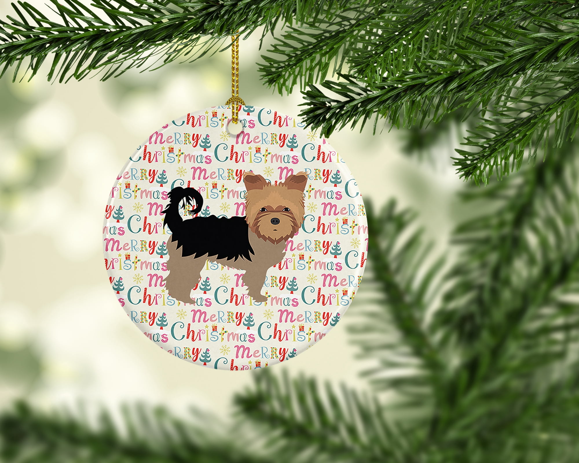 Yorkshire Terrier Merry Christmas Ceramic Ornament 2.8 in x 2.8 in