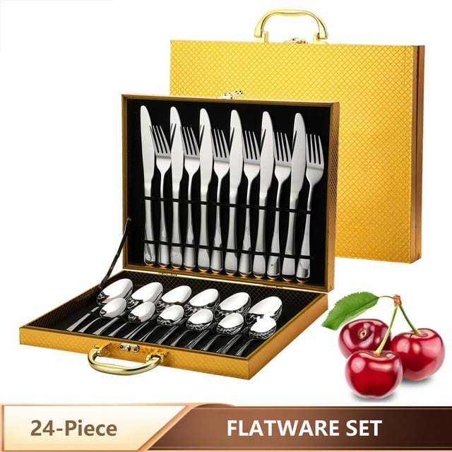 Amdohai 24-Piece Flatware Set Stainless Steel Tableware Cutlery Set Service for 6 with High-grade Storage Case for Home Kitchen Restaurant Hotel