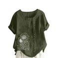 thumbnail image 2 of Xuyuer Women's Casual Linen Round Neck Printed Short Sleeve Button Blouse, Breathable Summer Top for Vacation Wear, Market Days and Relaxed Boho Style, 2 of 5