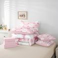 thumbnail image 5 of Erosebridal Chic Bow Bed in a Bag King Size,Pink White Plaid Print Bed Set,Cute Bow-Tie Bedding King Size For Teens,Microfiber Bedroom Decor Reversible,7 Pieces, 5 of 6