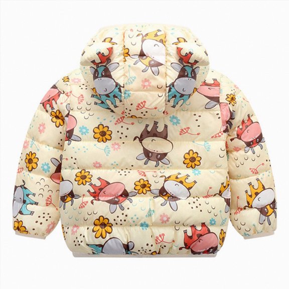 Splozh Toddler Boy Winter Coat Hooded Jacket Fashion Cute Winter Baby Boys Girls Cartoon Print Bear Ear Hooded Outerwear Jacket Coat,Yellow,18-24 Months