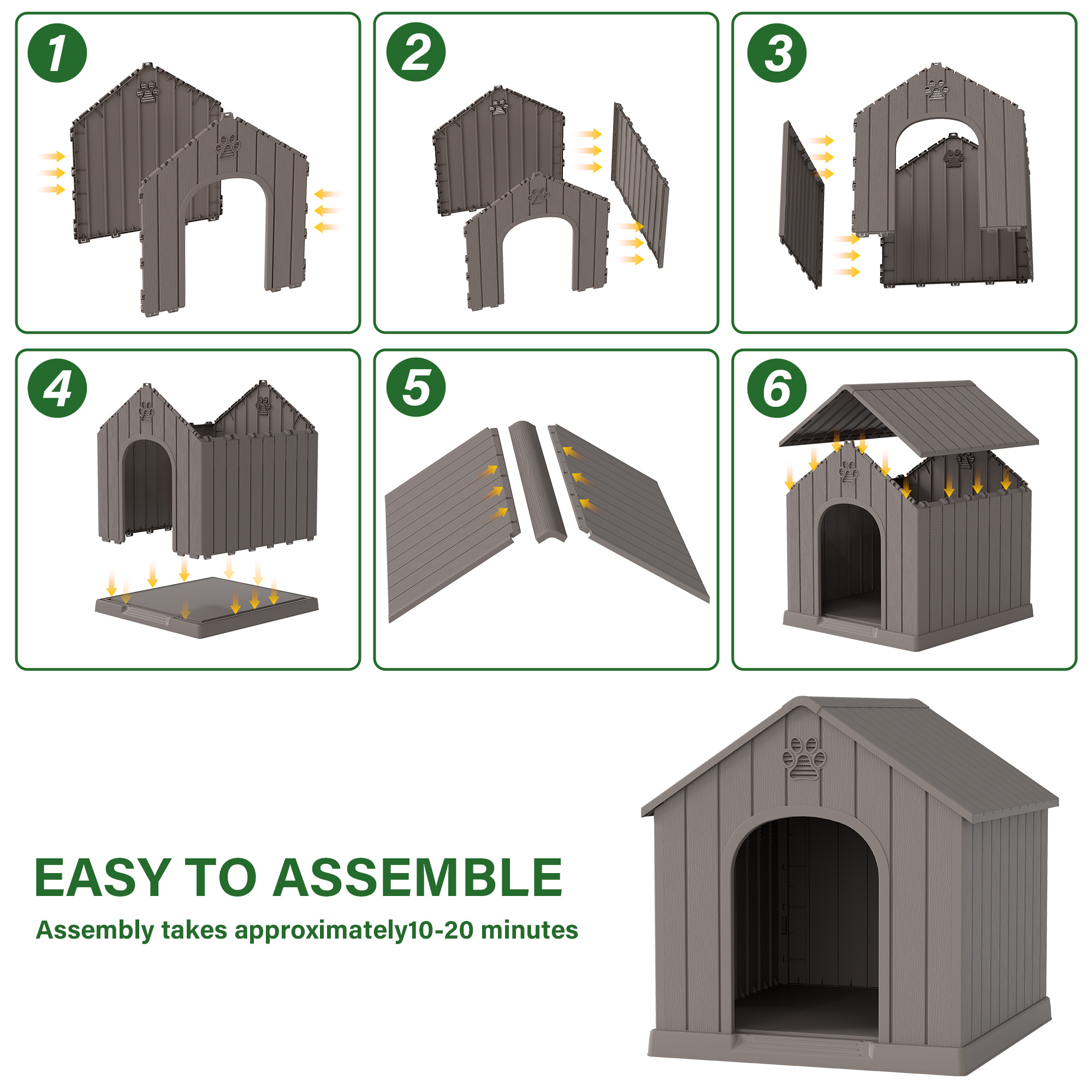 Nihsuao Dog House for Medium Large Dogs, Durable PP Waterproof Outdoor & Indoor Dog Shelter with Air Vents, Elevated Floor, Easy Clean and Assemble, Gray (36.2"L×38"W×38"H)