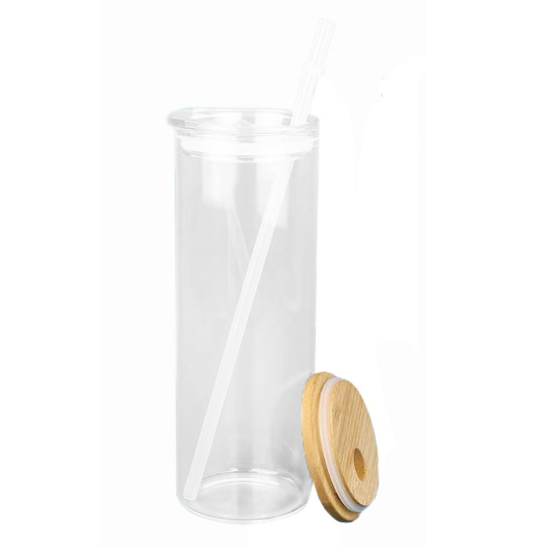 VING 25 Pack Bulk 25oz Sublimation Blank Transparent Glass Tumbler Bottle  Cup with Bamboo Lid and Glass Straw