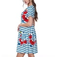 thumbnail image 2 of Vsdgher Robe Midi Décontractée Rouge Drôle Crabe sur Rayures Bleues pour Femmes Été 2025 Manches Courtes Légères Col Rond Robe de Plage, 2 of 6