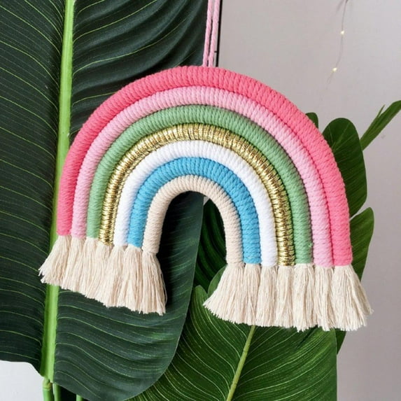 Rainbow Wall Hanging, Hand-woven Rainbow Macrame Wall Hanging for Nursery and Home Decor 28x27cm