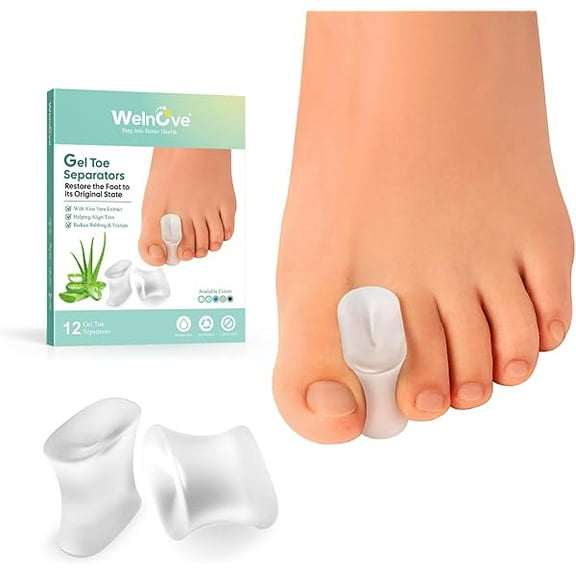 12-Pack Gel Toe Separators – Bunion Pads – Toe Spacers for Straightening Overlapping Toes for Men and Women - Transparent