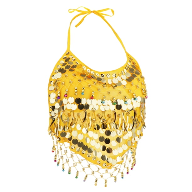 Trajes de Danza Del Vientre Halter Top Lentejuela Trajes de Rendimiento - Amarillo, Los 26.5x40cm SM SunniMix Top sin mangas para danza del vientre para mujer