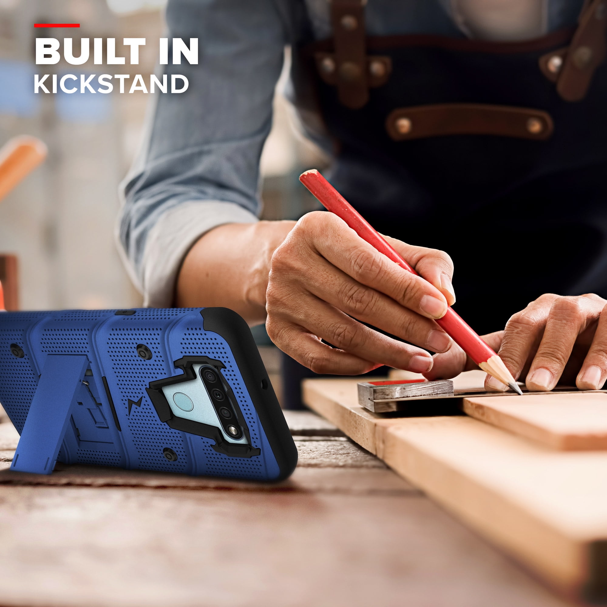 Zizo BOLT Series for LG K51 / LG Reflect Case with Screen Protector Kickstand Holster Lanyard - Blue & Black