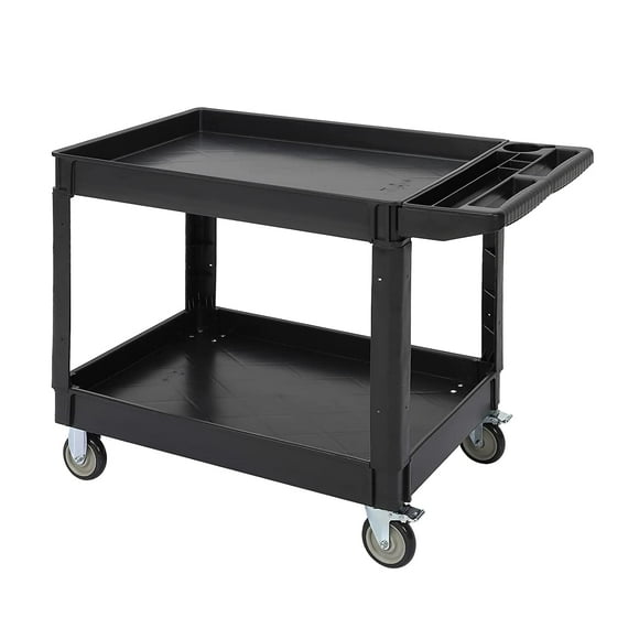 Service Cart 2-Shelf, Storage Handle, 500 lbs Capacity, for Warehouse/Garage/Cleaning/Manufacturing,45"X25"