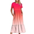 thumbnail image 2 of LOVZFMLL Robe d'Été Décontractée pour Femme à Manches Courtes et Col Ras du Cou, Robe Longue Fluide à Étages pour la Plage avec Poches, Robe à Imprimé Dégradé Multicolore G, 2 of 7