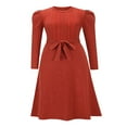 thumbnail image 4 of Robe Midi en Tricot à Manches Longues pour Femmes, Couleur Unie, Ceinturée avec Lien, Robe Chandail en Tricot, Robes Midi Trapèze, 4 of 7