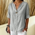 thumbnail image 4 of MAFYTYTPR Women's Notched V-Neck Button Detail Roll Cuff Short Sleeve Blouses Spring Summer Solid Color Loose Casual Tops for Everyday Wear 1PC S-XXL, 4 of 8