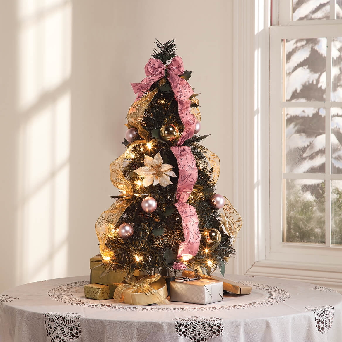 2' Victorian Style Pull-Up Christmas Tree by Holiday Peak, Gold