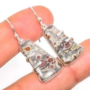 Asteroid Jasper - Madagascar Gemstone 925 Silver Plated Earring  1.56" A316, Valentine's Day Gift, Birthday Gift, Beautiful Jewelry For Woman & Girls