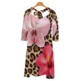 thumbnail image 6 of Flowers Leopard Print Background Vibrant Colors Women's 3/4 Sleeve Dresses Elegant A-Line Midi Dress Flare Summer Casual Sundress, 6 of 9