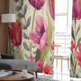 thumbnail image 4 of Sheer Curtains 108 inches Long, Red and Pink Tulip Watercolor Floral Retro Linen Light Filtering Sheer Window Curtains Rod Pocket Voile Drapes for Bedroom Living Room, 52"W x 108"L 2 Panels, 4 of 7