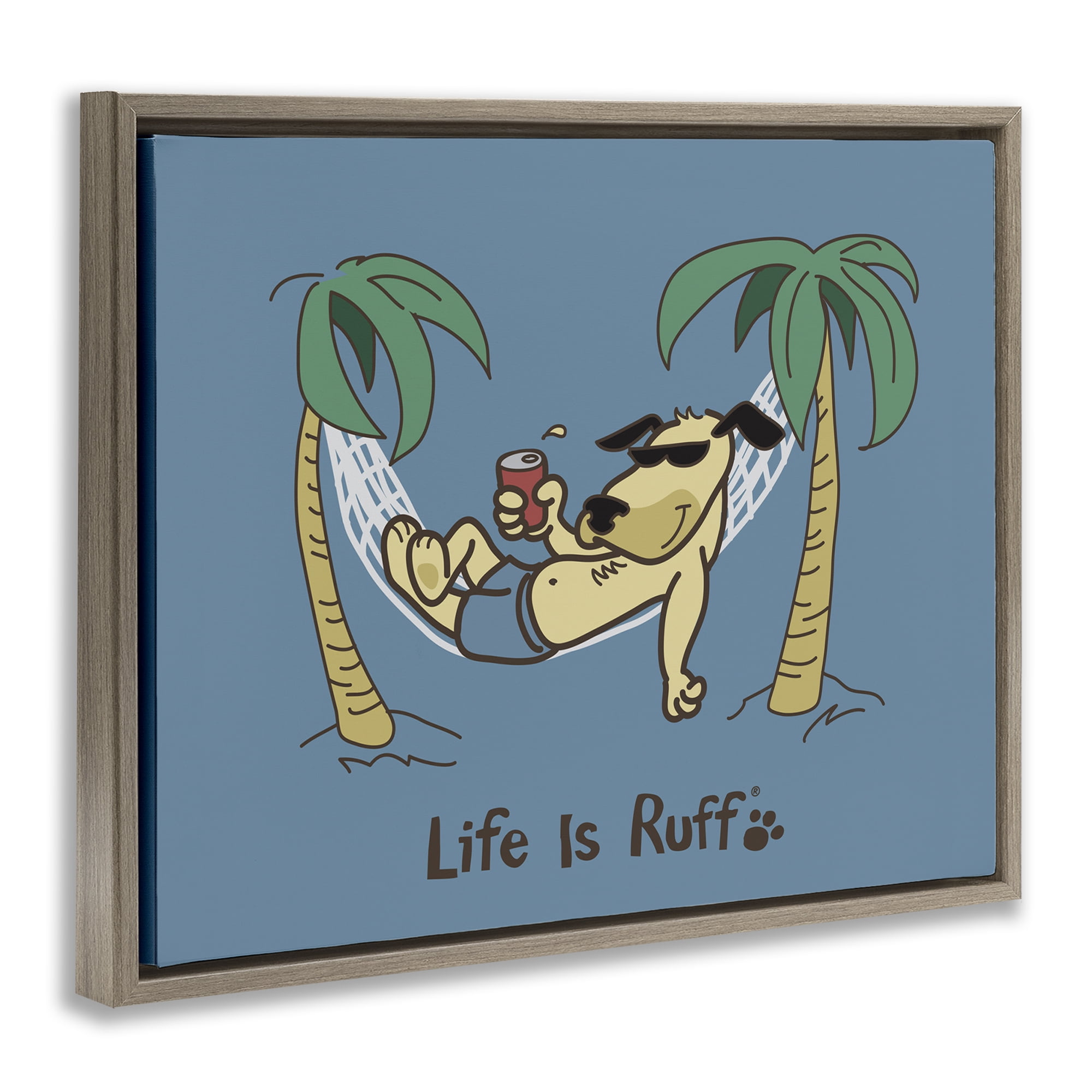 Stupell Industries Tropical Dog on Hammock Animals Painting Brown Floater Framed Canvas Art Print Wall Art, 31 x 25