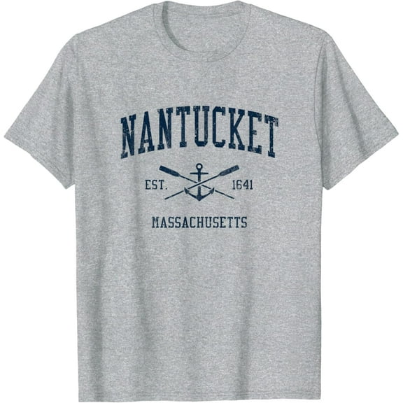 Simple Fit Nantucket Ma Vintage Navy Crossed Oars & Boat Anchor T-Shirt All Size S-5XL