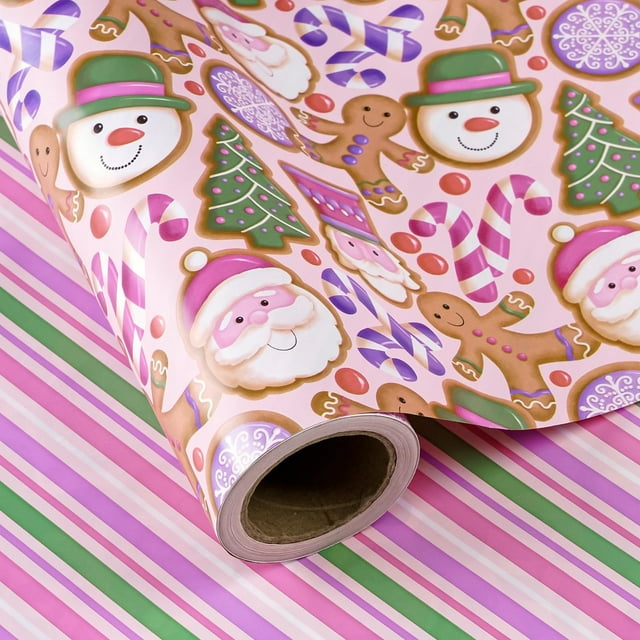 Rollo de papel de pan de jengibre reversible WRAPAHOLIC para regalo, 43 x 10 m