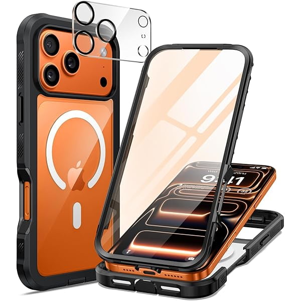 wonima11 seacosmo for iPhone 17 Pro Case, Full Body Bumper with Built-in 9H Tempered Glass Screen and Camera Lens Protector, Compatible with MagSafe, Shockproof 17 Pro Phone Case, 6.3", Black