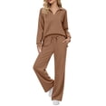 thumbnail image 2 of QSXADF Fall 2 Piece Sweatsuits Women Casual Tracksuit Set Solid Collared Long Sleeve Elastic Waist Pocket Pants Set Daily Women Fall Winter Outfits, 2 of 6