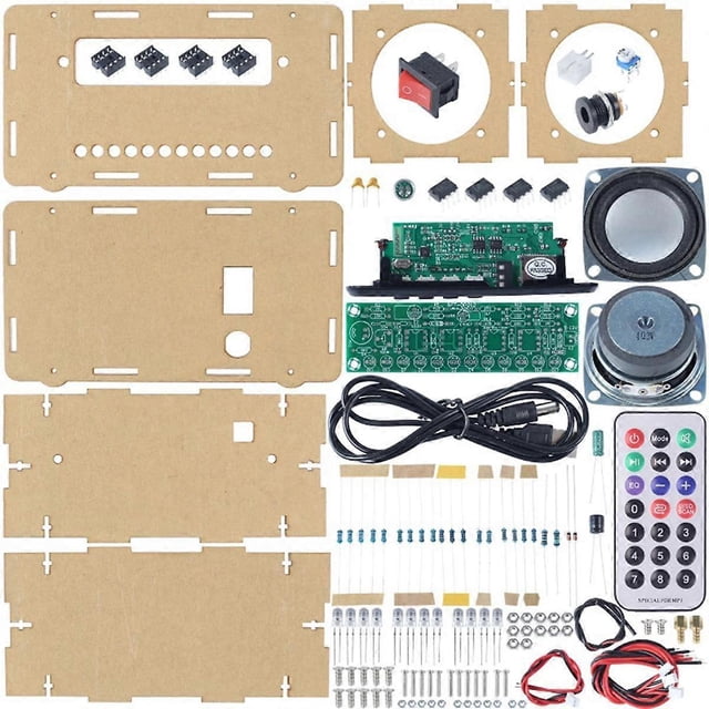 Kit de altavoz Bluetooth DIY con LED, radio FM, mini amplificador de sonido USB para el hogar con pantalla digital, proyecto de soldadura (transparente)