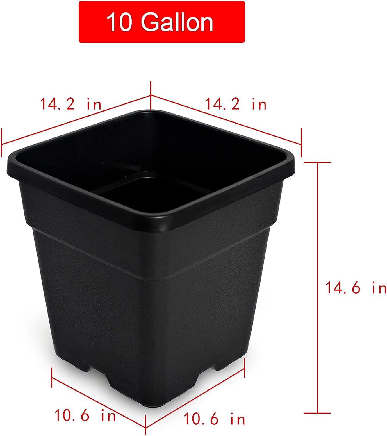 PET-U 10 Gallon 5 Pcs Square Plastic Plant Pots Flexible Nursery Pot Planter Nursery Pots Suitable for Flower Vegetables Succulents Black