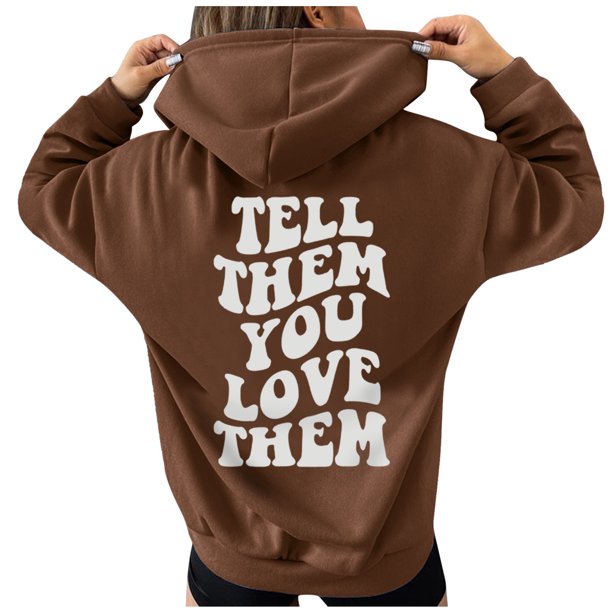Gibobby Sudadera para mujer, Sudadera de manga larga casual con estampado de corazón y bolsillo para mujer(Marrón,G)