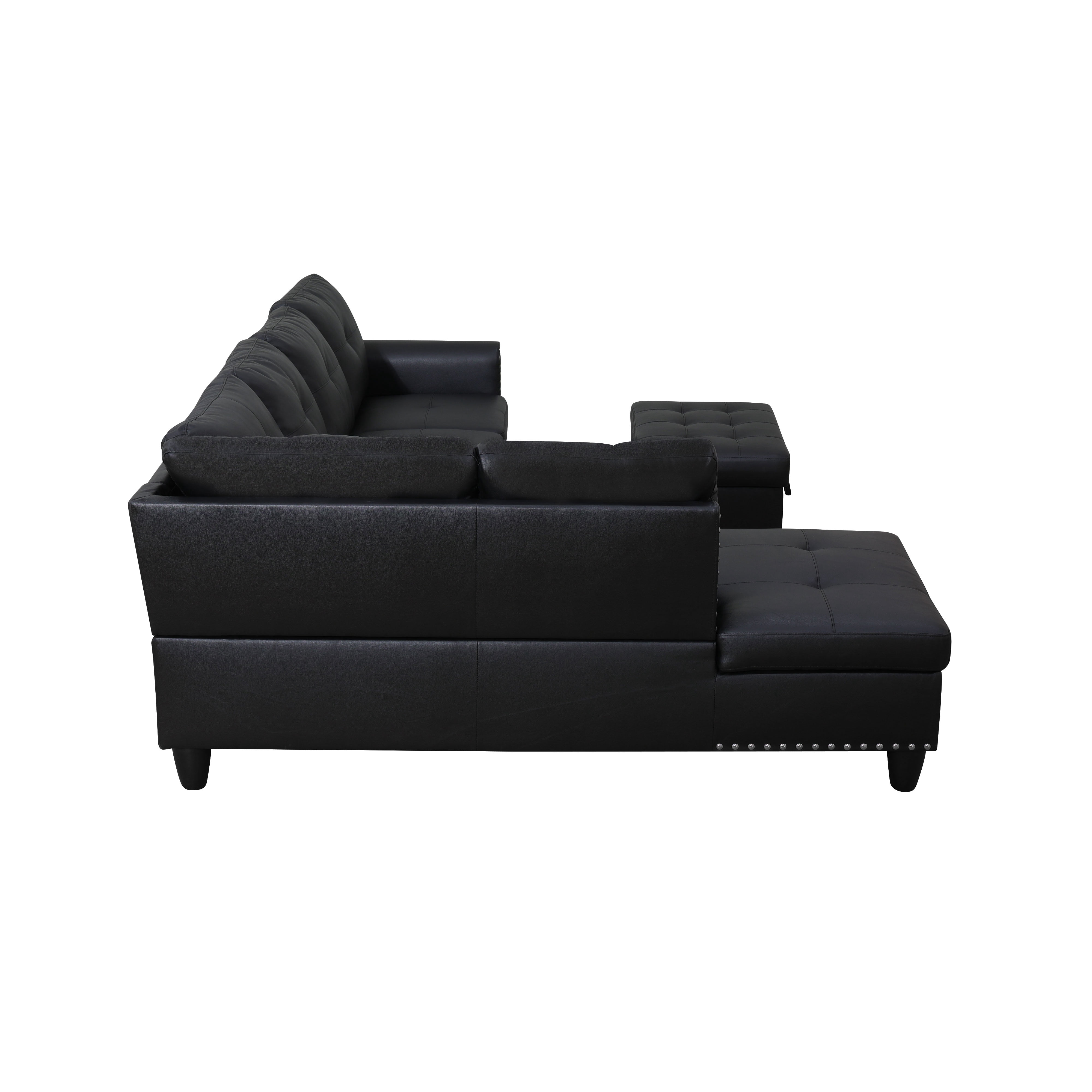 MAYEERTY 97.5" Faux Leather Sectional Sofa, 3-Piece Modular Couch Sofa Set with Ottoman, Black (Left)
