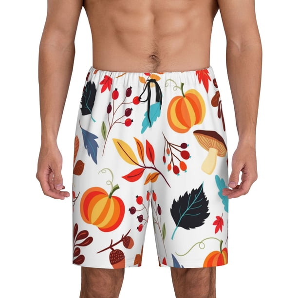 Fotbe Autumn Pumpkins Fall Leaves Pantalones Cortos de Pijama para Hombre, Ropa de Dormir, Pantalones de Pijama Cortos para Hombre-Medium