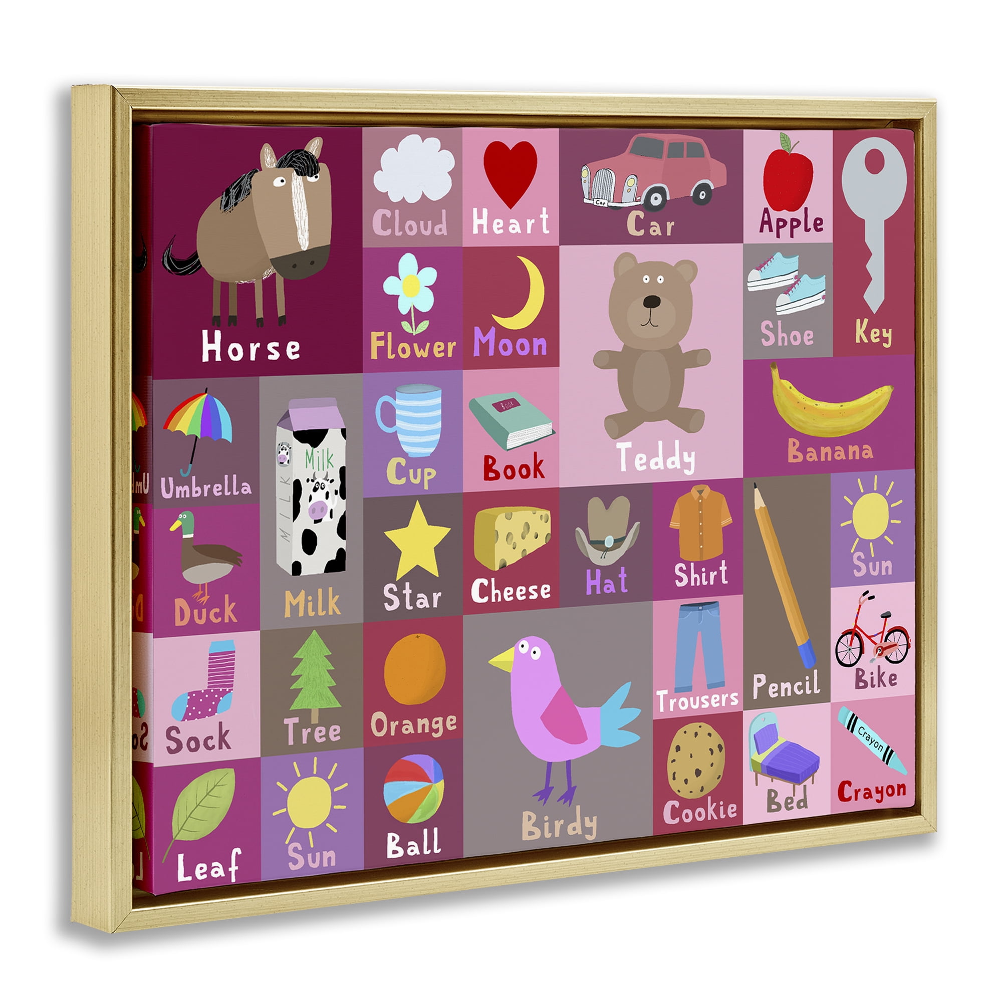 Stupell Industries Pink First Words Gold Framed Floater Canvas Wall Art, design by Carla Daly