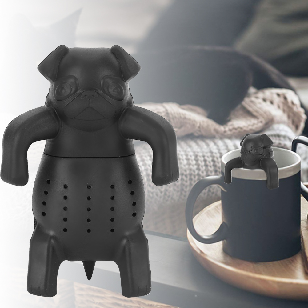 Reusable Cartoon Dog Silicone Loose Tea Strainer Infuser Filter Gadget Soft Cute Tea Set Accessory Black