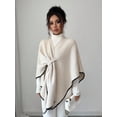 thumbnail image 4 of Women Front‑Tie Wrap Cape Shawl, Contrast‑Trim Poncho Cover‑Up, Versatile Layering Cape for Daily Evening Casual Outfits, 4 of 5