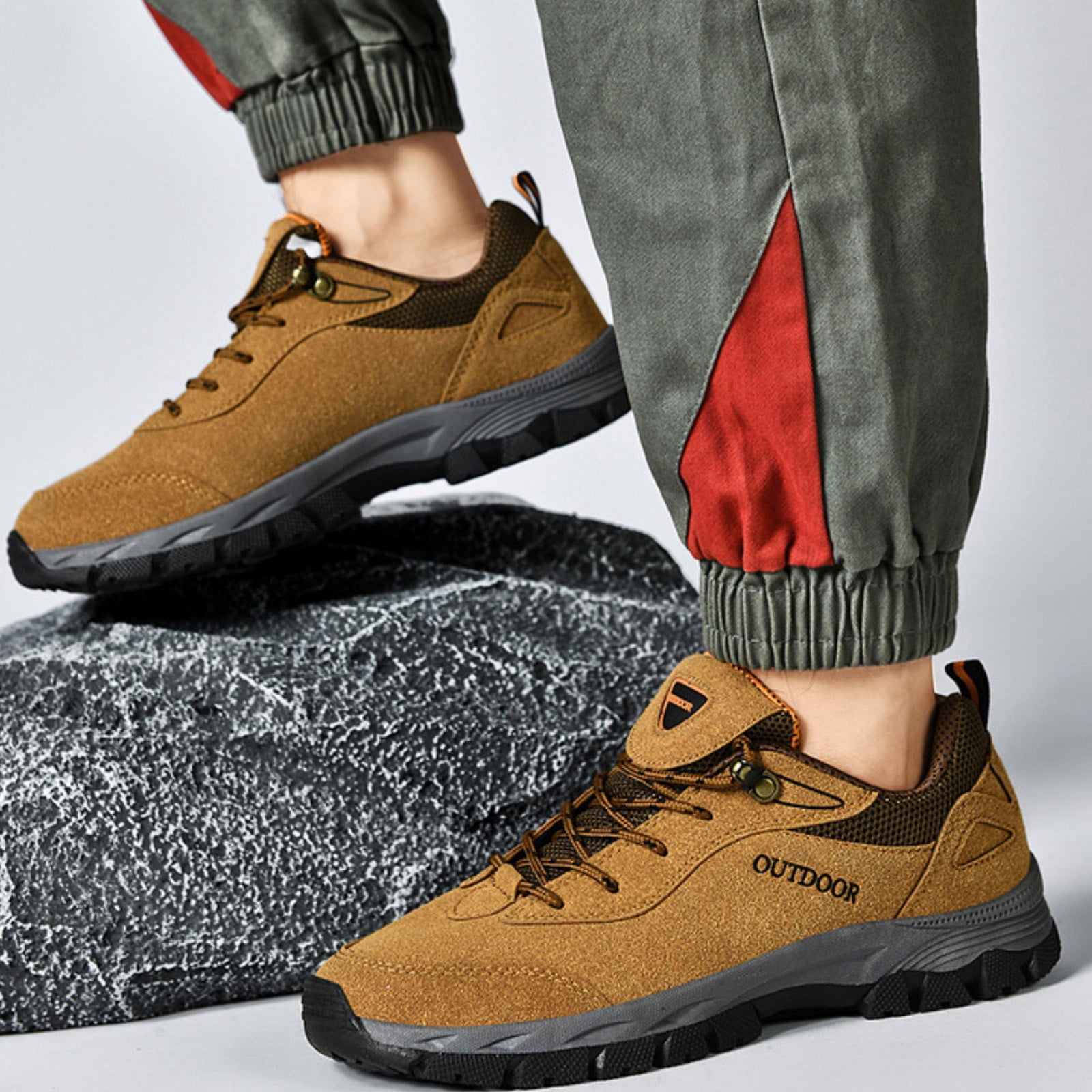 XIMIN Men's Suede Low-Top Hiking Sneakers Hiking Walking Shoes Extra Wide Lightweight Outdoor Cushion Sneakers Non-Slip Running Trekking Shoes